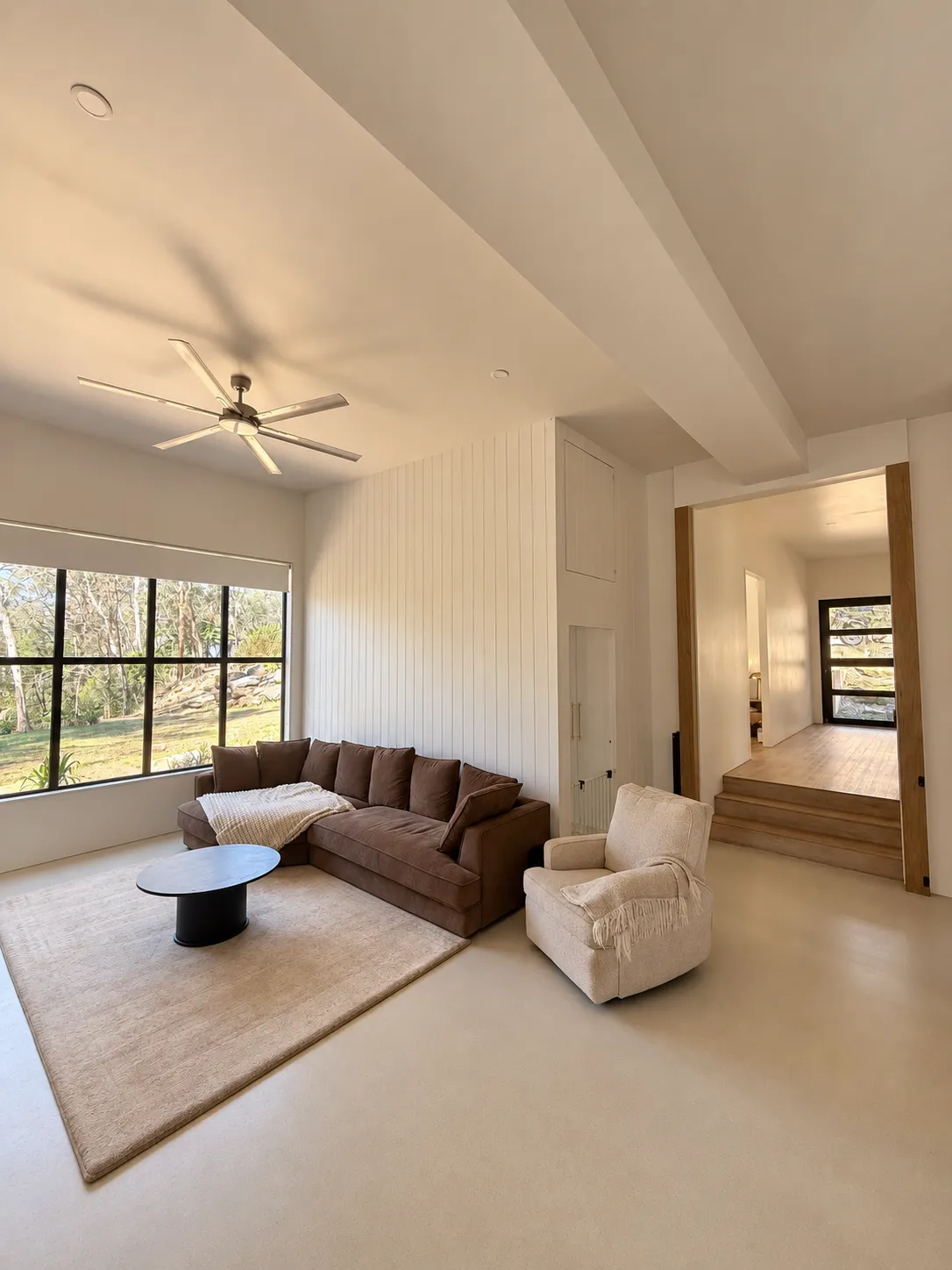 Garden guest house living room and hallway