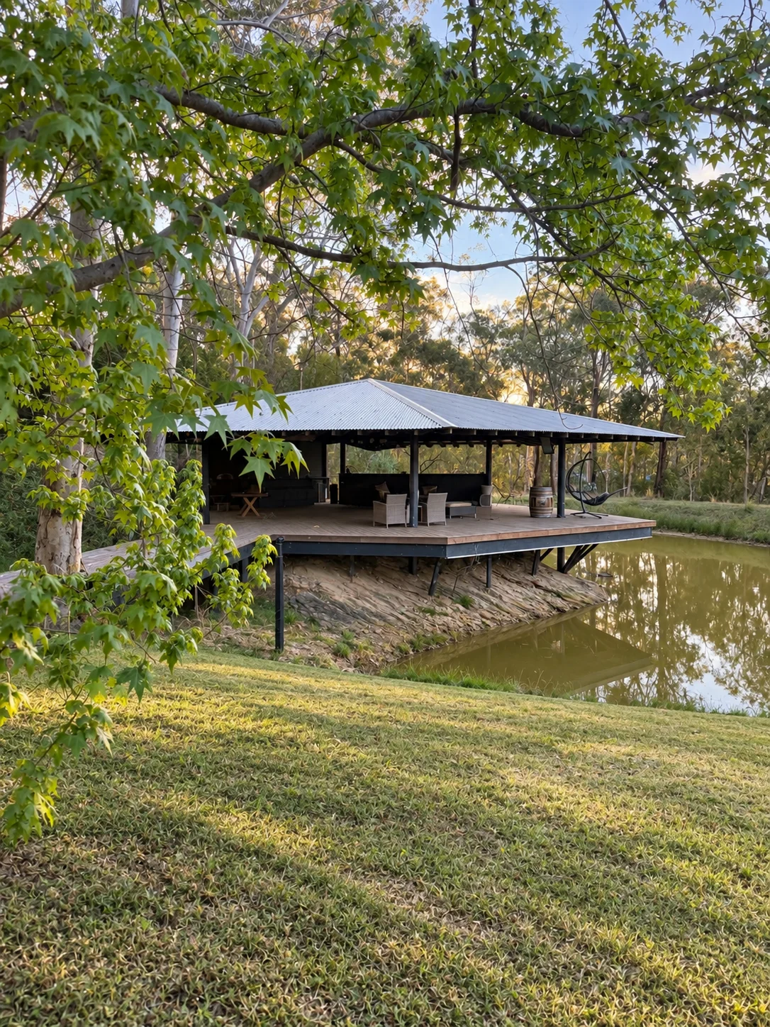Entertaining pavilion viewed through the trees
