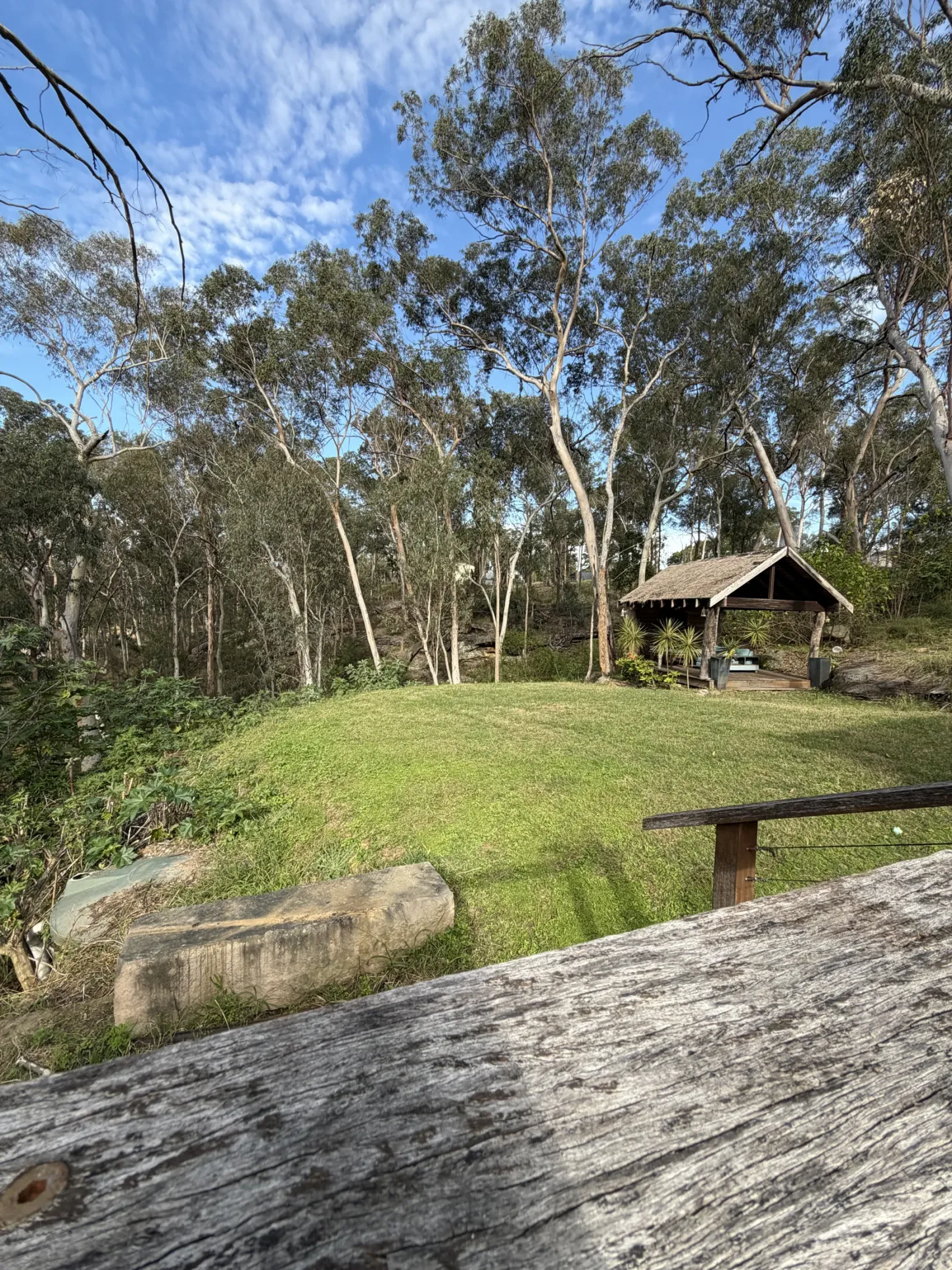 Garden gazebo among mature gum trees near the other guest house