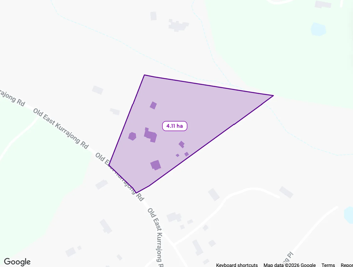 Street map of Old East Kurrajong Road showing the outlined lot of approximately 4.11 hectares
